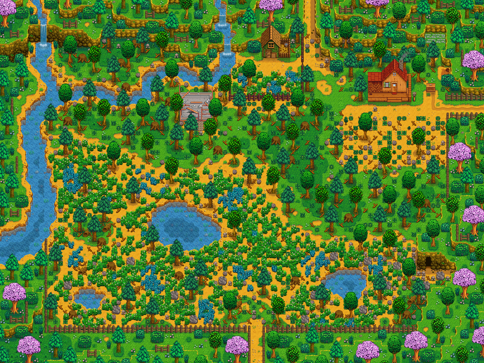 Mapa da Meadowlands Farm em Stardew Valley 1.6